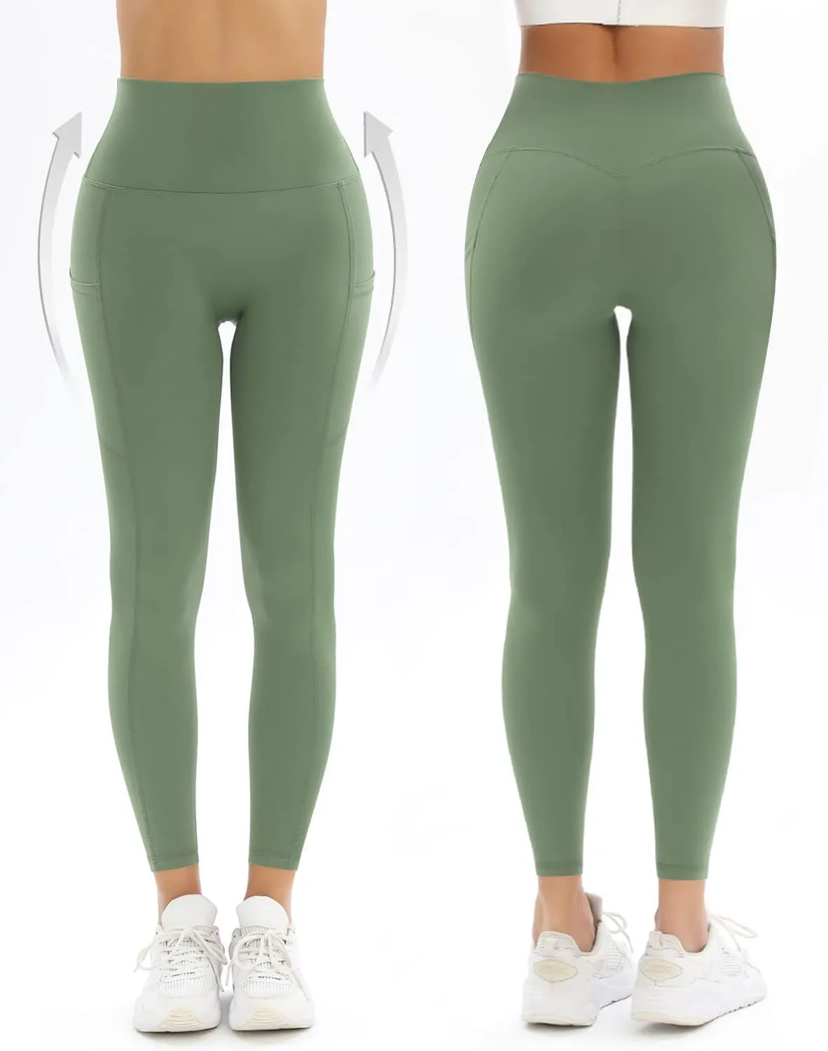 2 Pack Leggings for Women Tummy Control Workout Running Leggings with Pockets High Waisted Yoga Pants