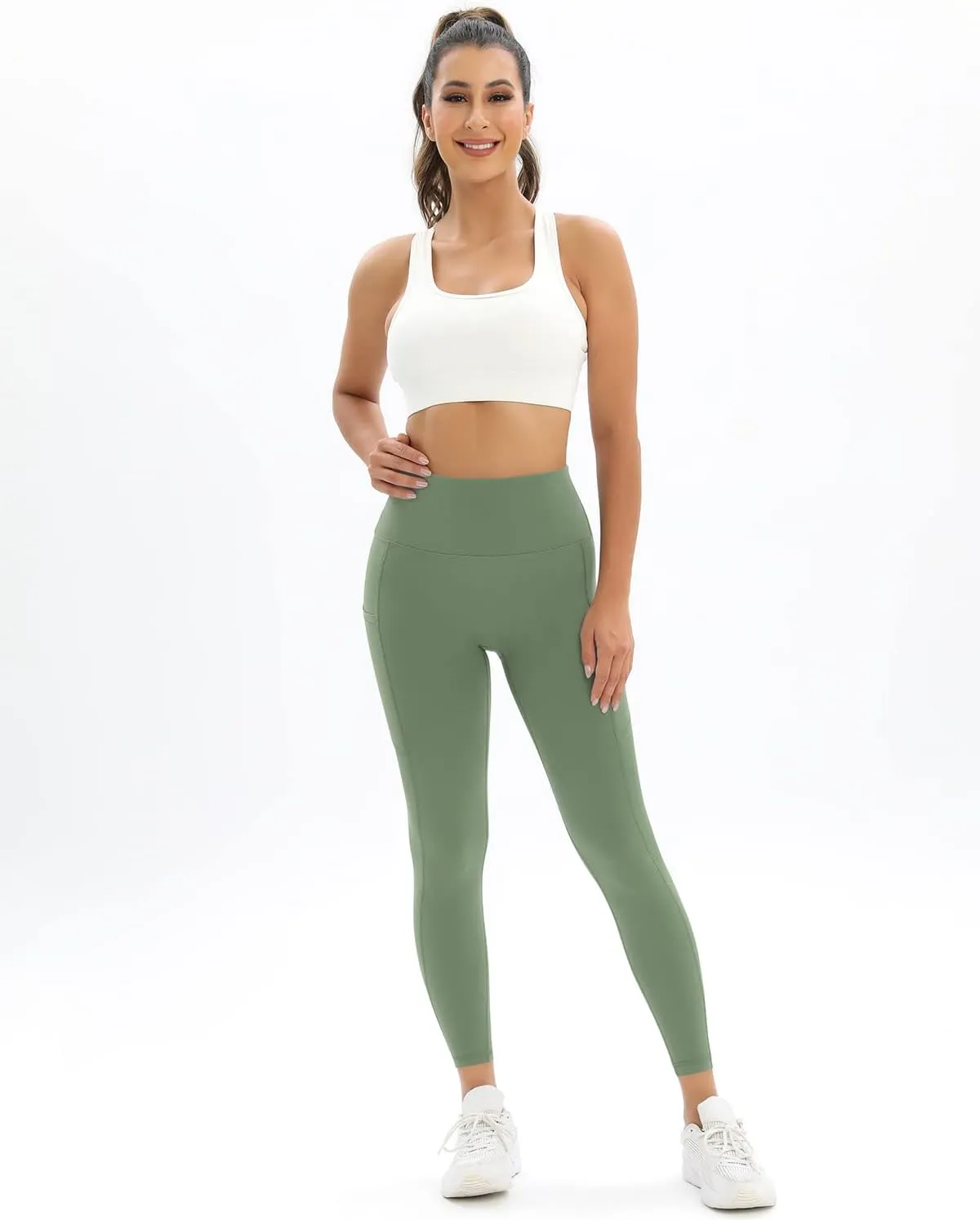 2 Pack Leggings for Women Tummy Control Workout Running Leggings with Pockets High Waisted Yoga Pants