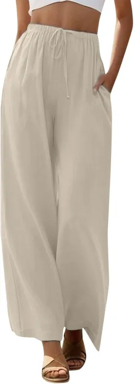 2023 Womens Lace Trim Pants Wide Straight Leg Casual Loose Pants Yoga Sweatpants Comfy High Waisted Lounge Pajama Trousers