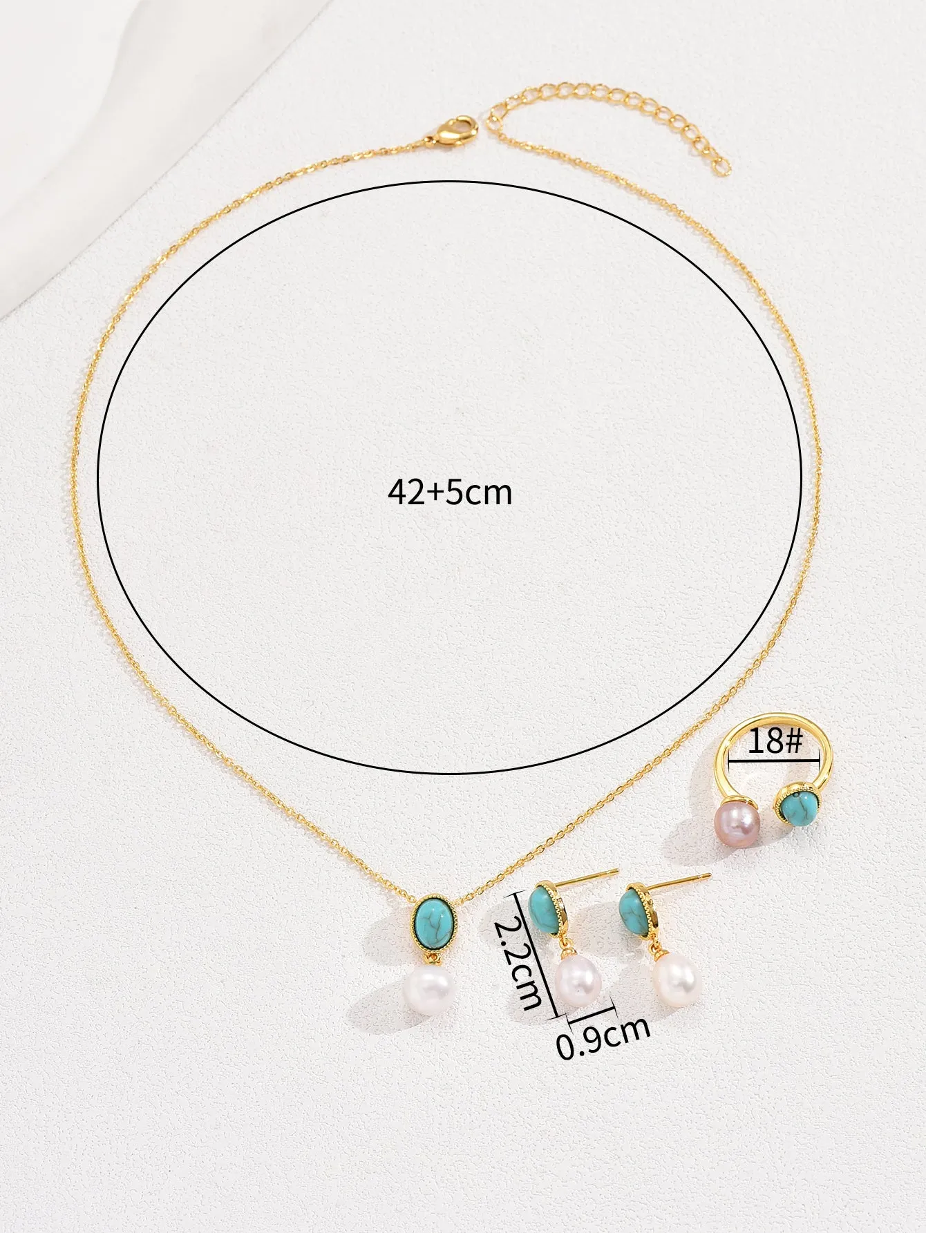 3pcs Vintage Blue Turquoise & Pearl Element Necklace Earrings And Ring