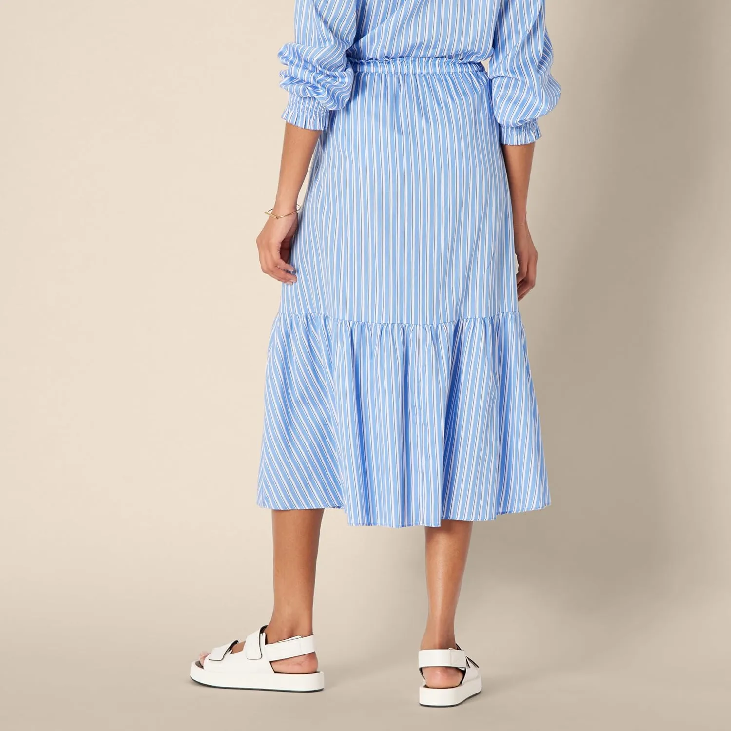 Amazon Essentials Women's Mid-Rise A-line Cotton Sateen Tiered Midi Skirt (Top Sold Separately)