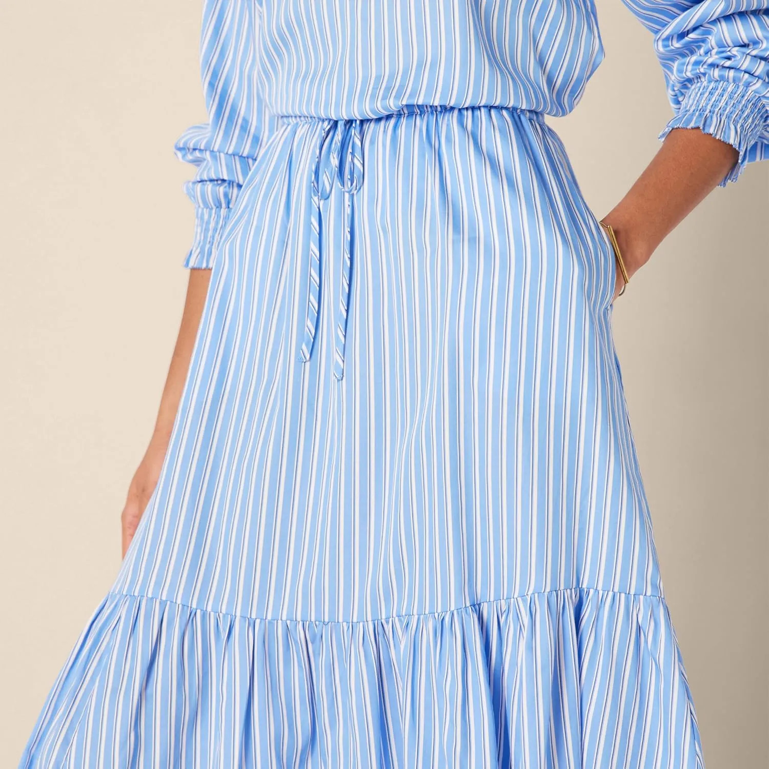 Amazon Essentials Women's Mid-Rise A-line Cotton Sateen Tiered Midi Skirt (Top Sold Separately)