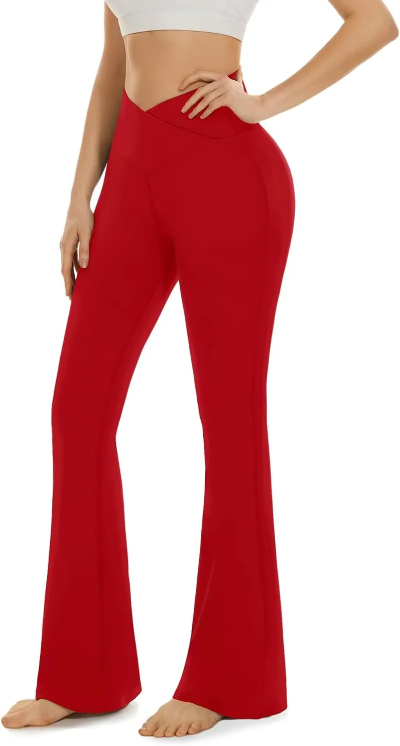 Aoliks Crossover Flare Leggings for Women,High Waisted Bootcut Yoga Pants Workout Bell Bottom Leggings