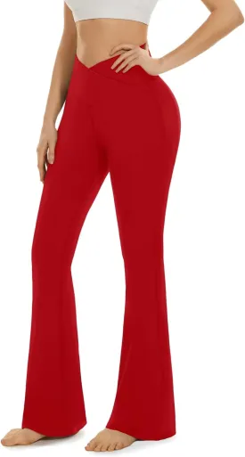 Aoliks Crossover Flare Leggings for Women,High Waisted Bootcut Yoga Pants Workout Bell Bottom Leggings