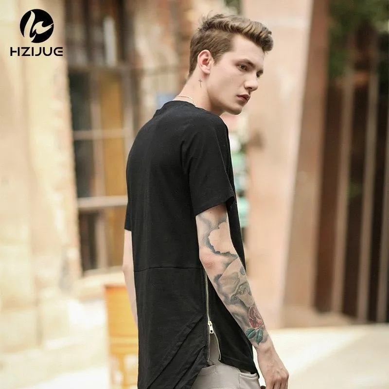 Arc Cut Long T-Shirt with Side Zipper - 3 Colors