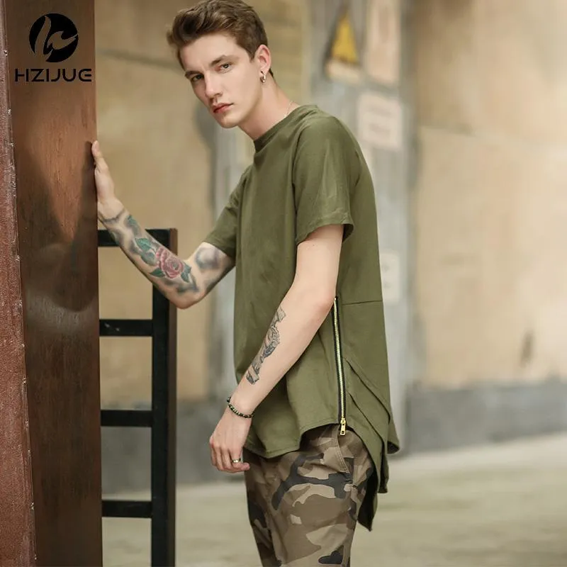 Arc Cut Long T-Shirt with Side Zipper - 3 Colors