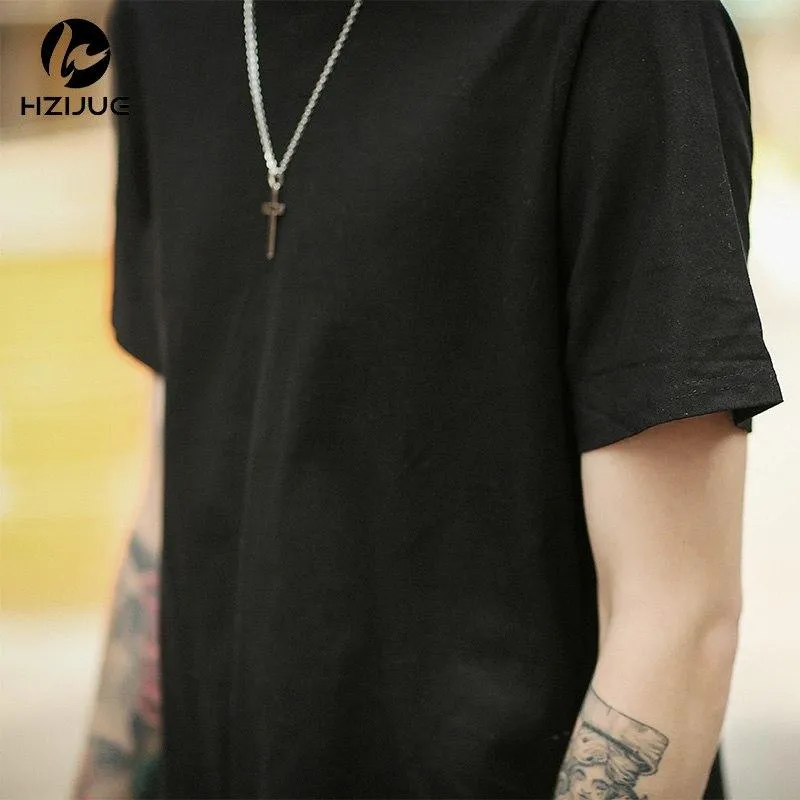 Arc Cut Long T-Shirt with Side Zipper - 3 Colors