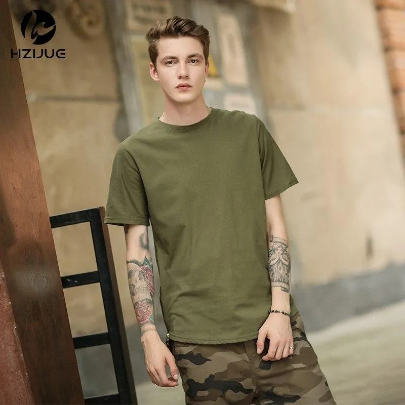 Arc Cut Long T-Shirt with Side Zipper - 3 Colors