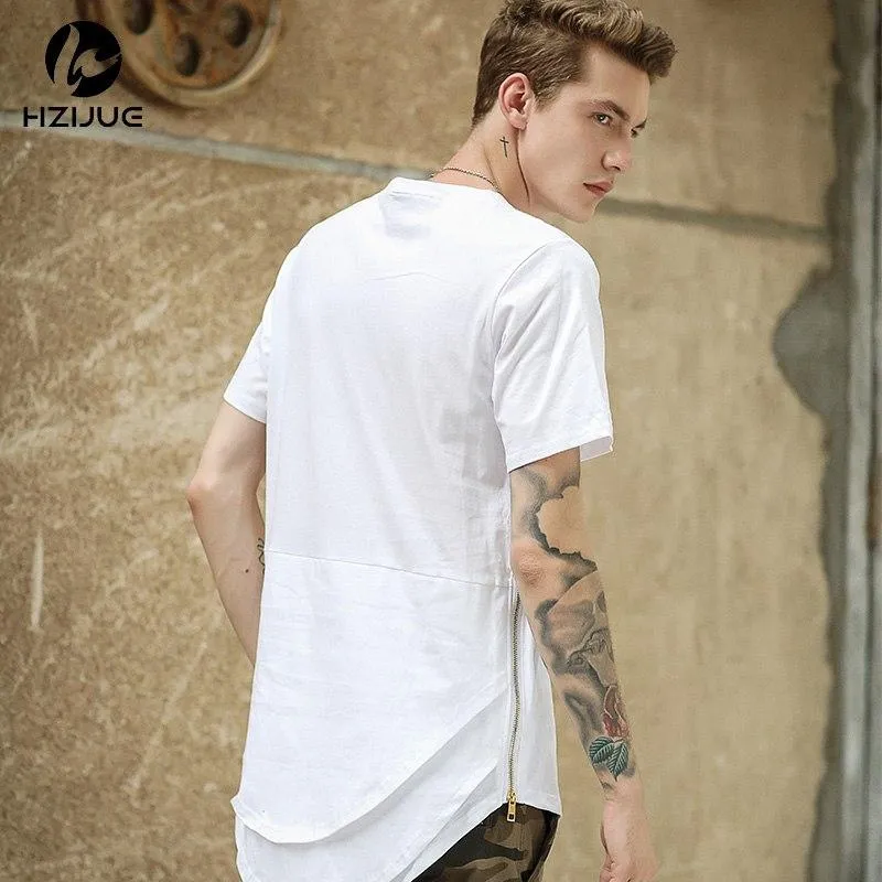 Arc Cut Long T-Shirt with Side Zipper - 3 Colors