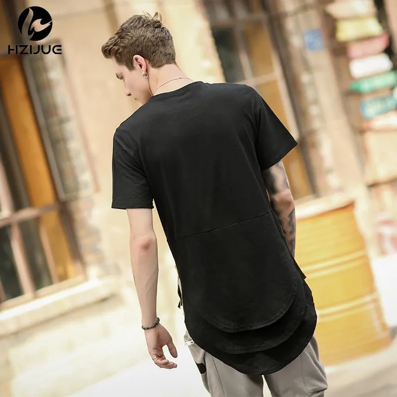 Arc Cut Long T-Shirt with Side Zipper - 3 Colors