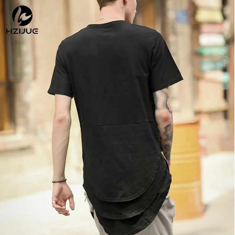 Arc Cut Long T-Shirt with Side Zipper - 3 Colors