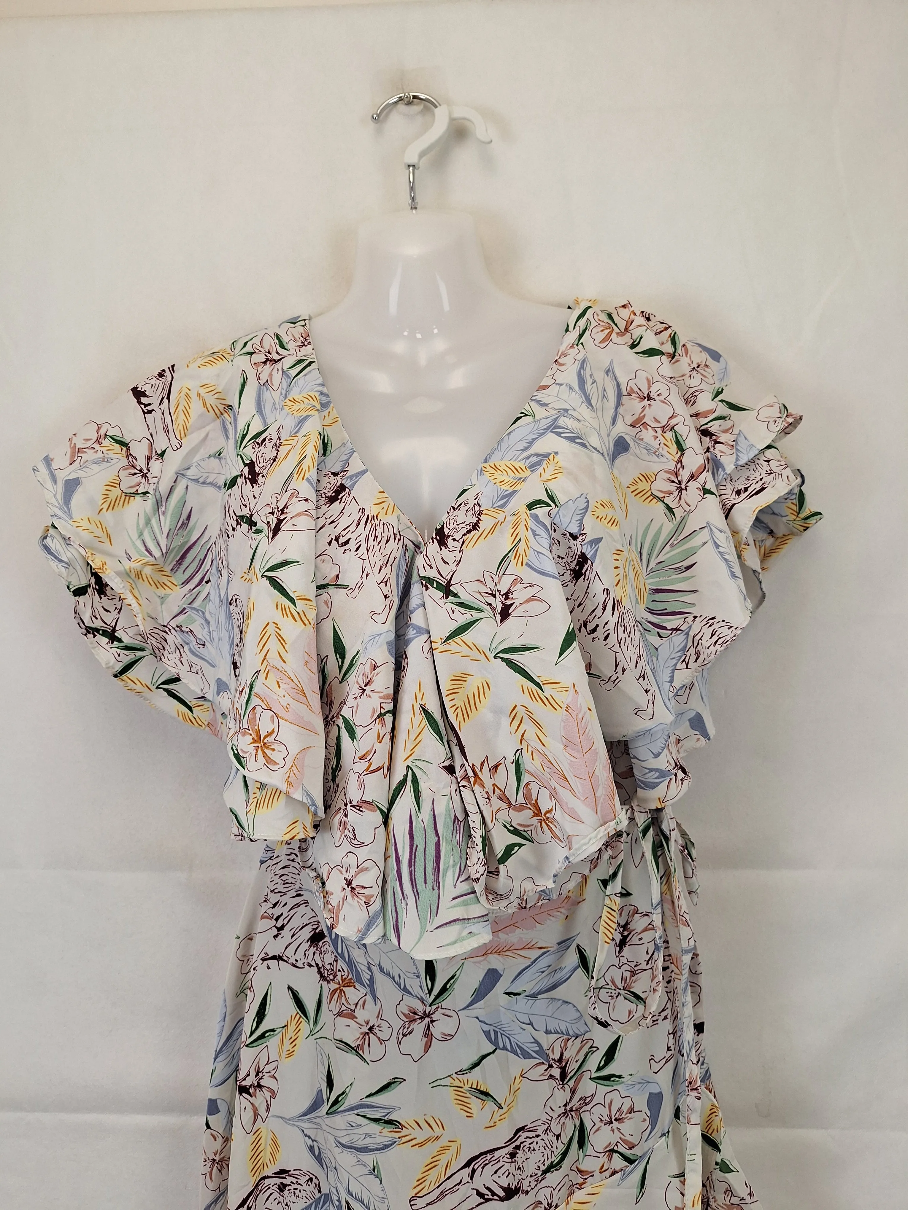 Assorted Brands Draped Asymmetrical Floral Midi Dress Size 10