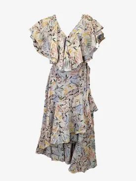Assorted Brands Draped Asymmetrical Floral Midi Dress Size 10