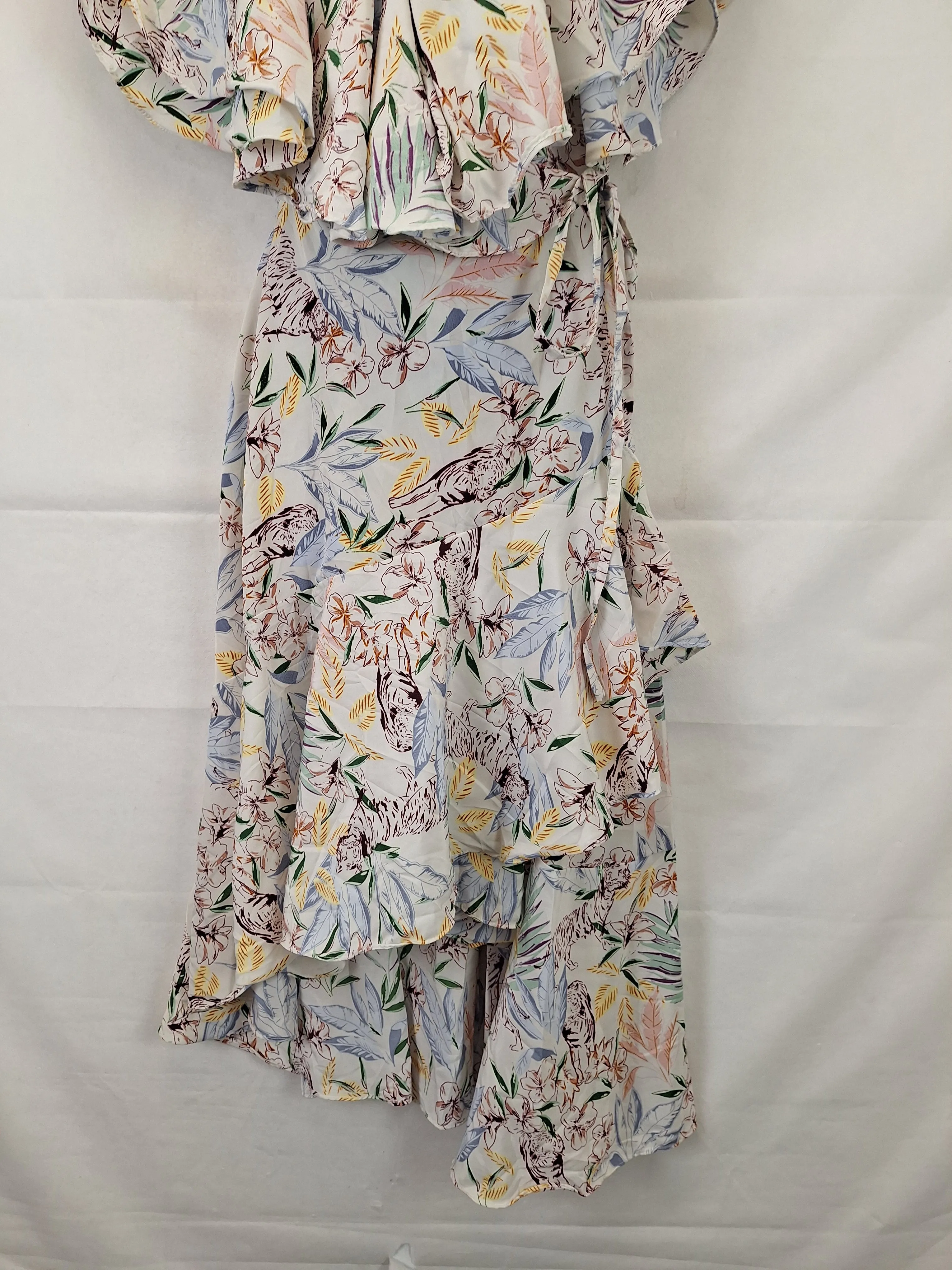 Assorted Brands Draped Asymmetrical Floral Midi Dress Size 10