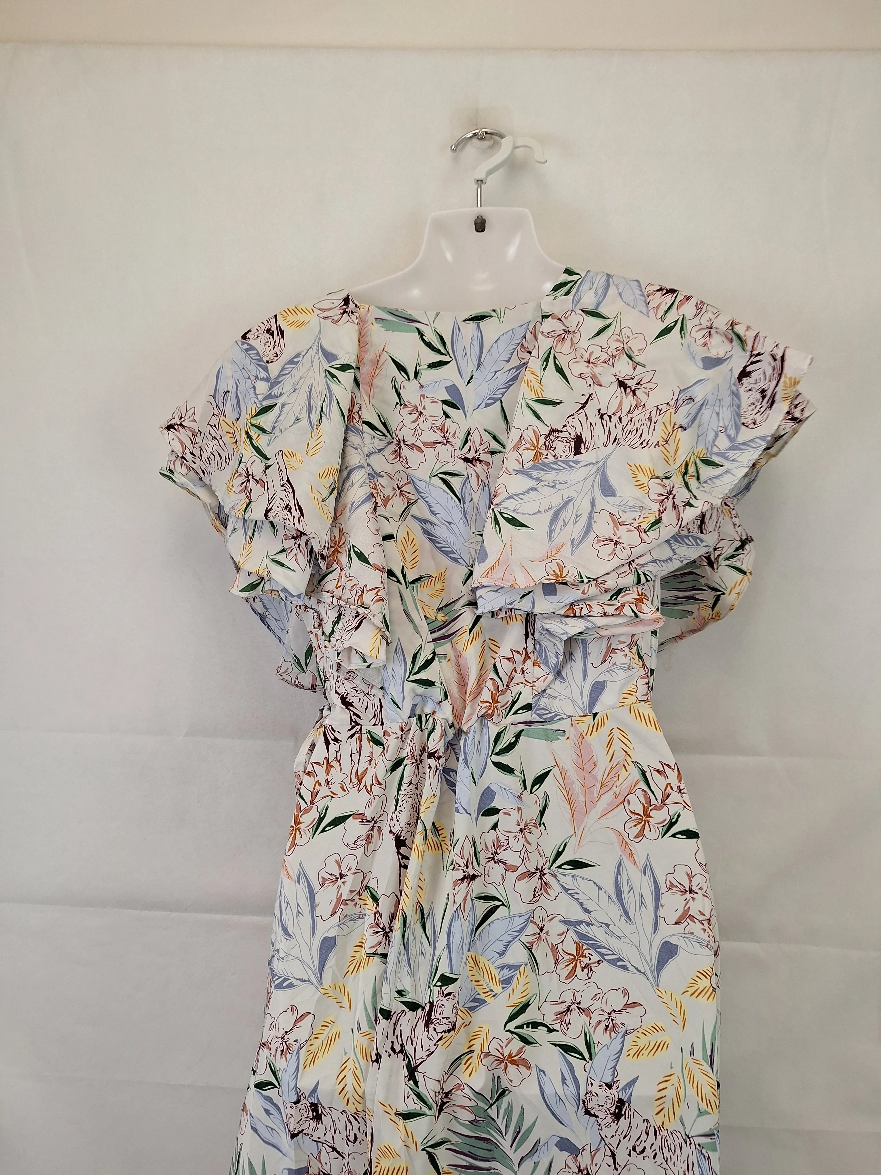 Assorted Brands Draped Asymmetrical Floral Midi Dress Size 10