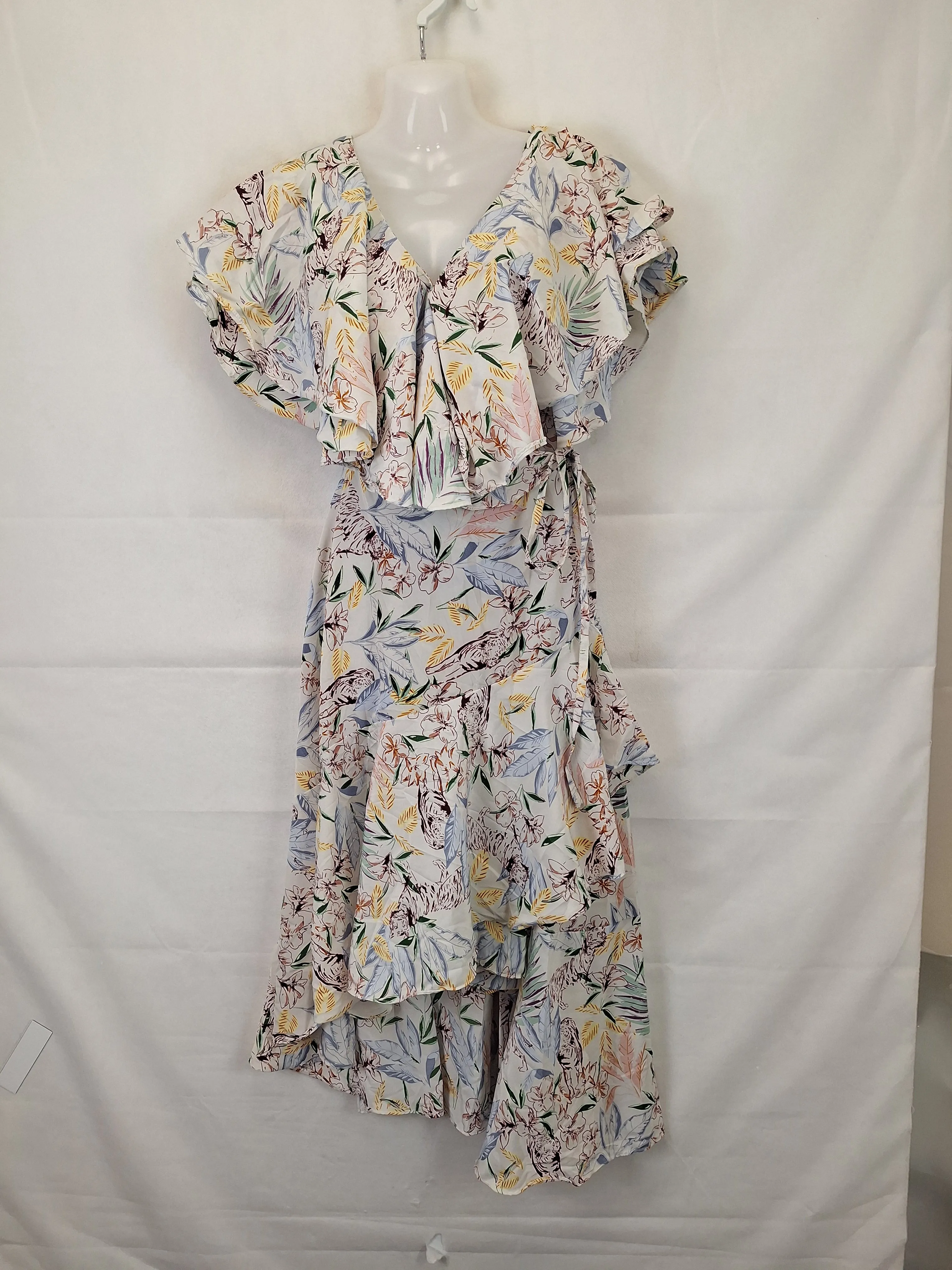 Assorted Brands Draped Asymmetrical Floral Midi Dress Size 10