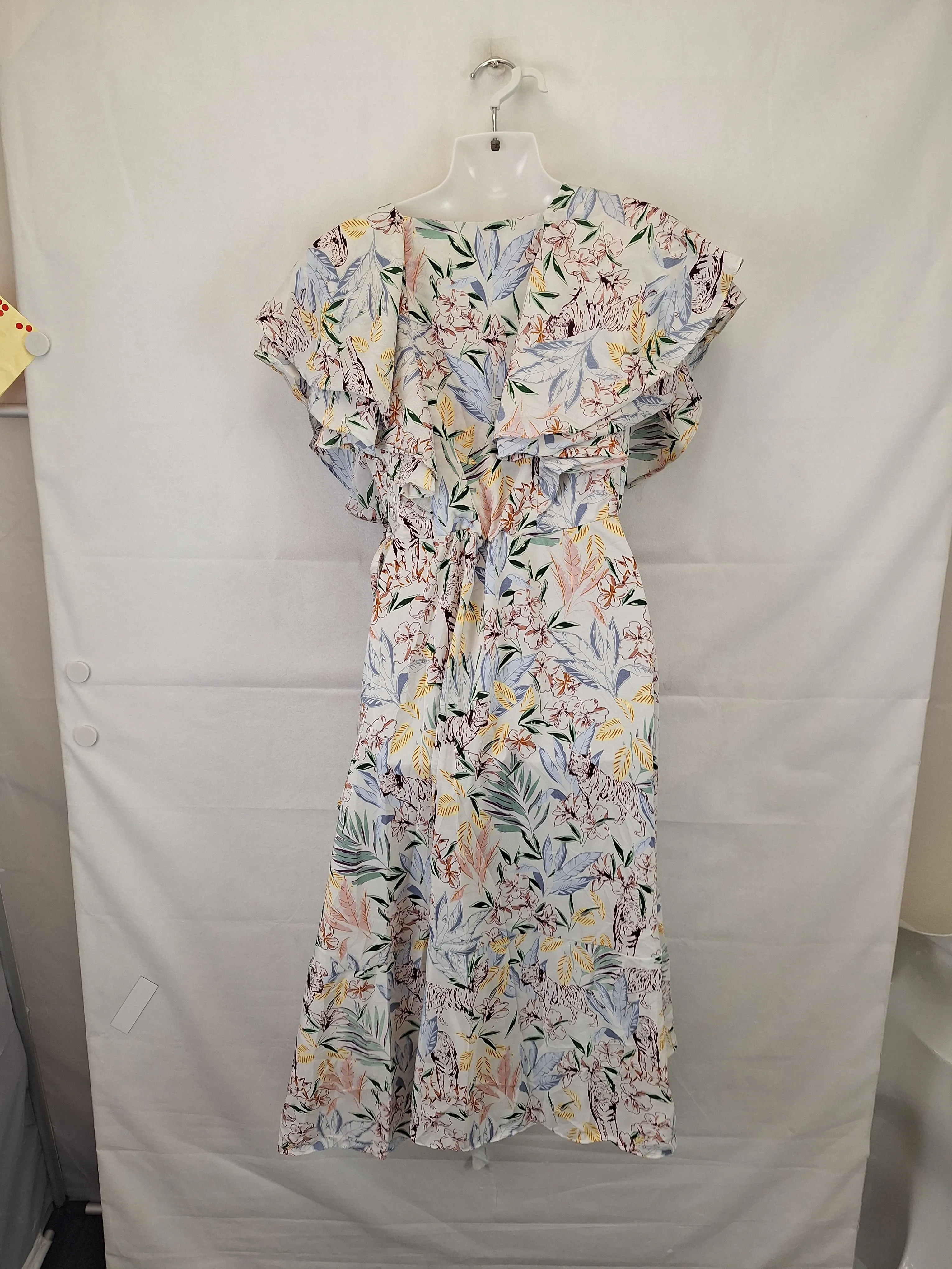 Assorted Brands Draped Asymmetrical Floral Midi Dress Size 10