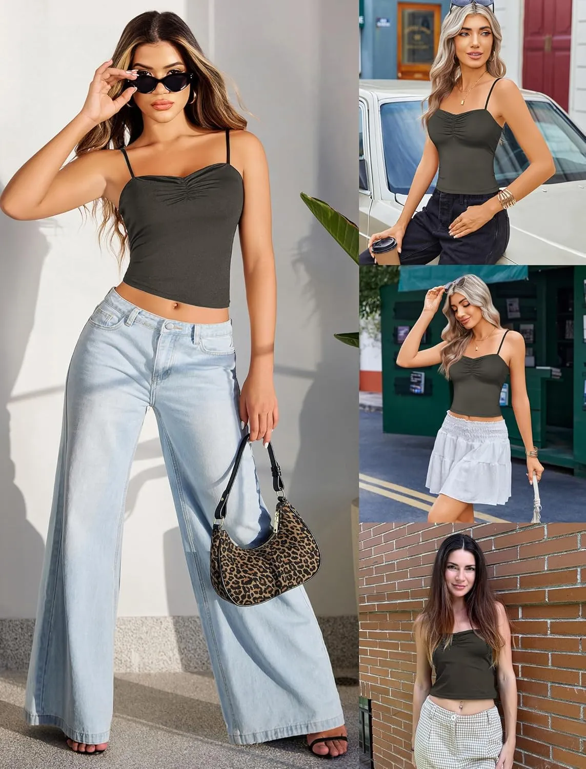 Avidlove Sexy Tank Tops for Women Cute Spaghetti Strap Crop Sleeveless Ruched Tube Top Basic Summer Going Out