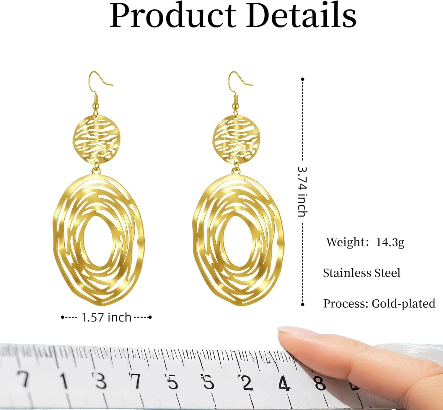 Big Gold Dangle Earrings, Hollow Out Boho Earrings for Women, Long Dangling Bohemian Earrings, Handmade Trendy Geometric Fish Hook Statement Earrings