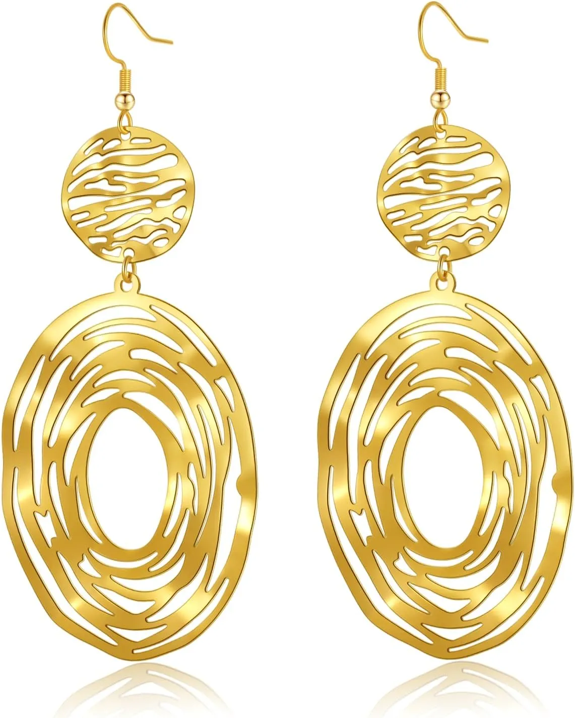 Big Gold Dangle Earrings, Hollow Out Boho Earrings for Women, Long Dangling Bohemian Earrings, Handmade Trendy Geometric Fish Hook Statement Earrings