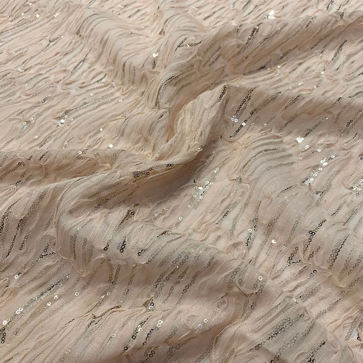 Brilliant Sheer Sequins Wholesale Fabric in Champagne