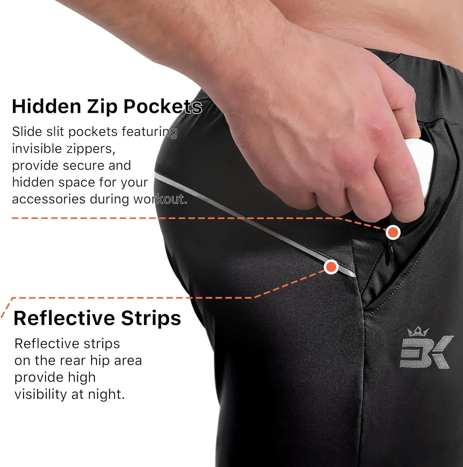 BROKIG Mens Hidzip Gym Joggers Pants Lightweight Tapered Athletic Workout Sweatpants Men with Zipper Pocket Jogging Sport