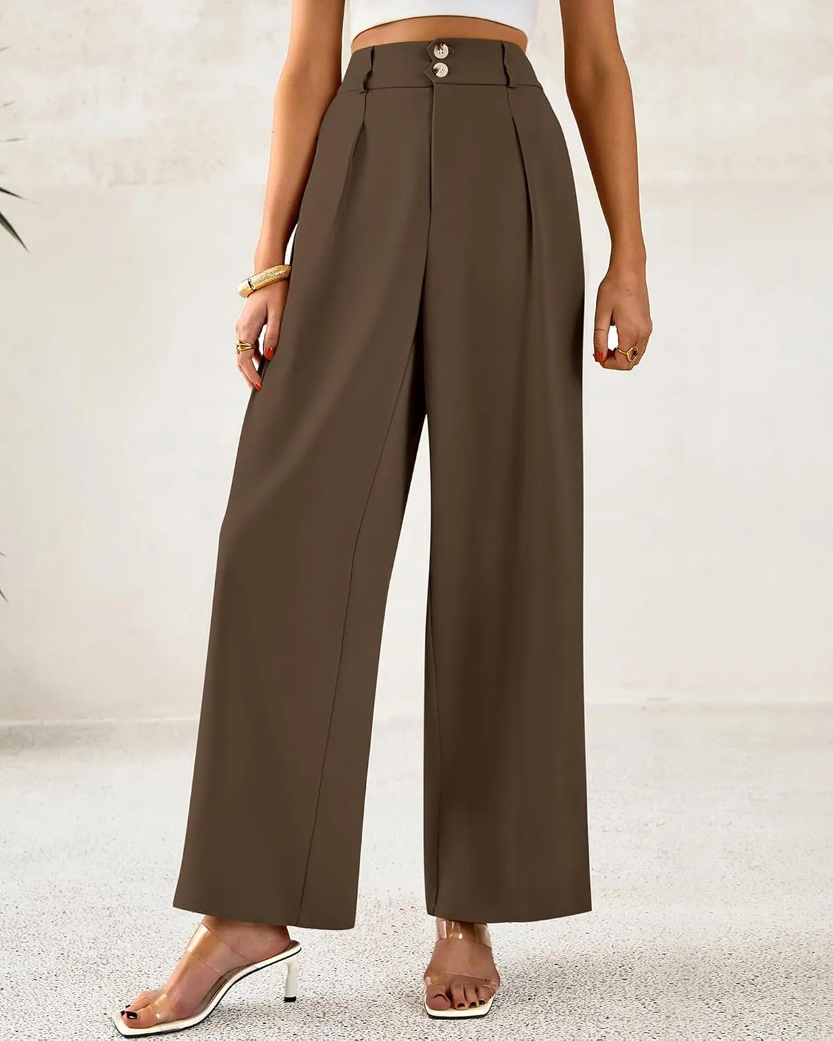 BTFBM Women Wide Leg Dress Pants 2025 High Waisted Button Pleated Business Casual Trousers Office Work Palazzo Pants
