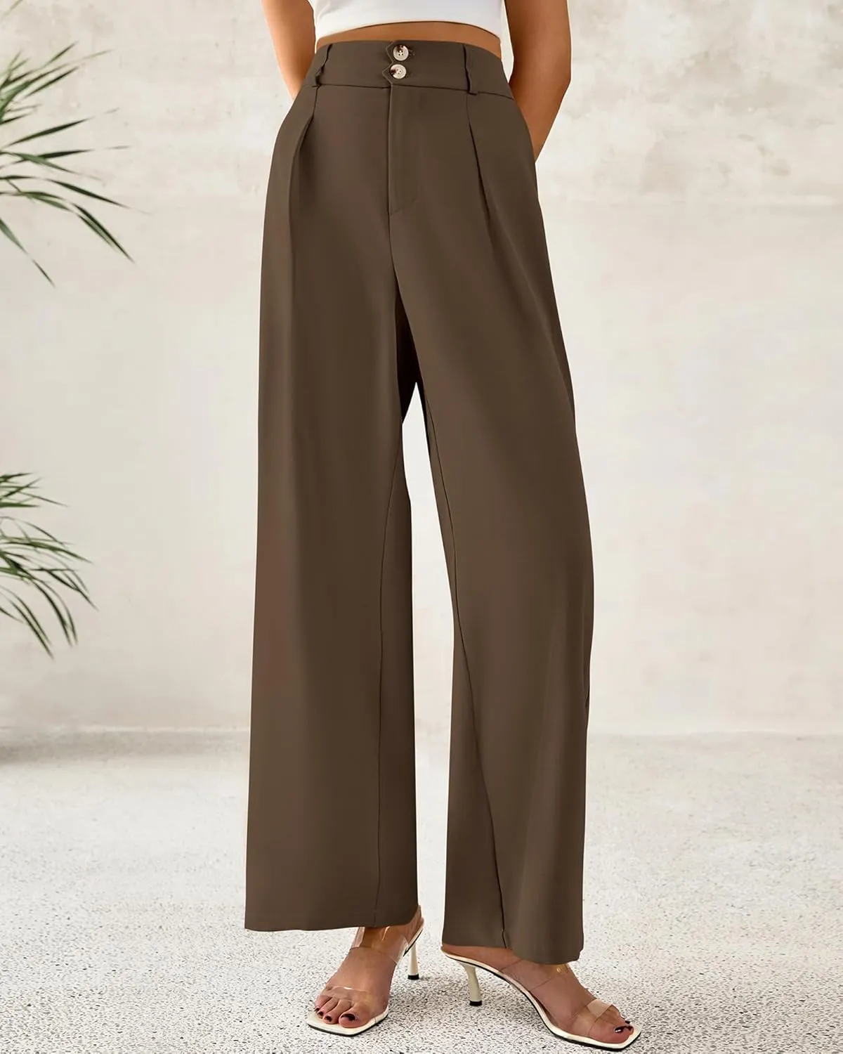 BTFBM Women Wide Leg Dress Pants 2025 High Waisted Button Pleated Business Casual Trousers Office Work Palazzo Pants
