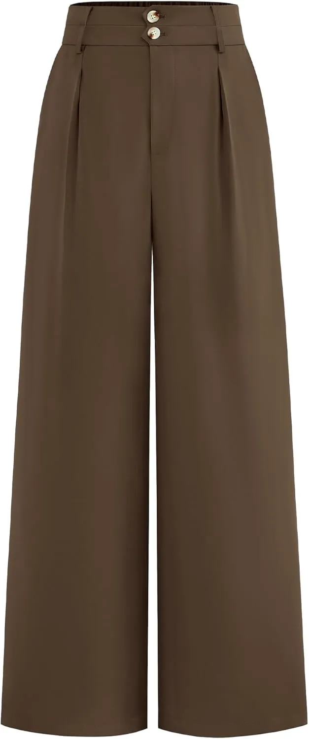 BTFBM Women Wide Leg Dress Pants 2025 High Waisted Button Pleated Business Casual Trousers Office Work Palazzo Pants