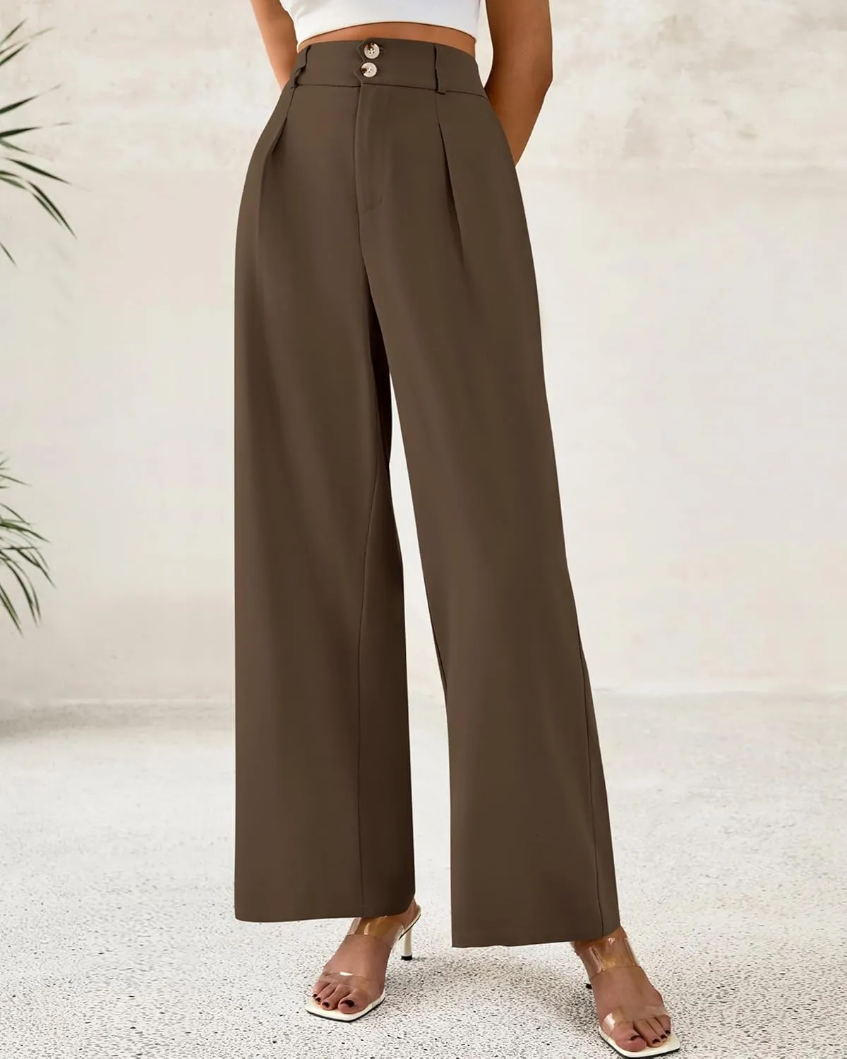 BTFBM Women Wide Leg Dress Pants 2025 High Waisted Button Pleated Business Casual Trousers Office Work Palazzo Pants
