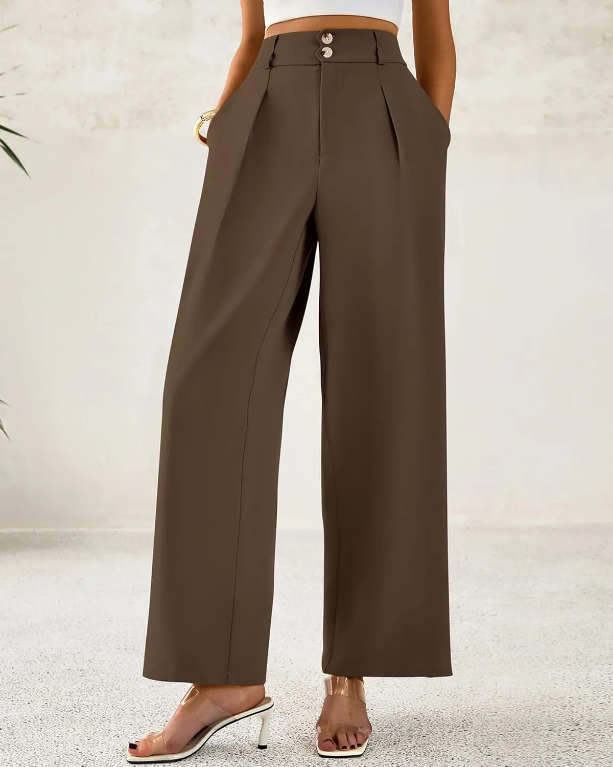 BTFBM Women Wide Leg Dress Pants 2025 High Waisted Button Pleated Business Casual Trousers Office Work Palazzo Pants