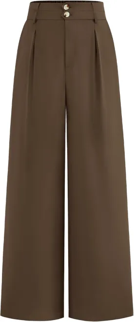 BTFBM Women Wide Leg Dress Pants 2025 High Waisted Button Pleated Business Casual Trousers Office Work Palazzo Pants