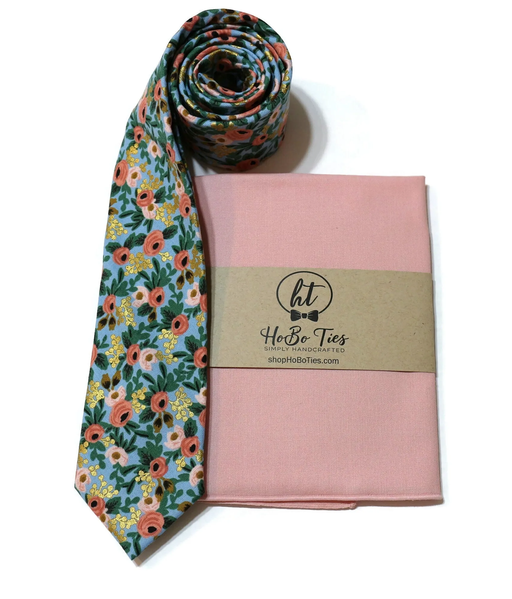 Chambray Metallic Rosa Floral Necktie