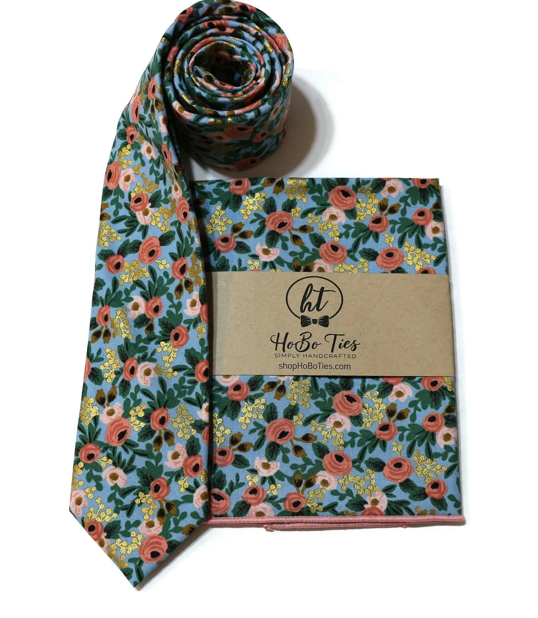 Chambray Metallic Rosa Floral Necktie