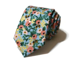 Chambray Metallic Rosa Floral Necktie