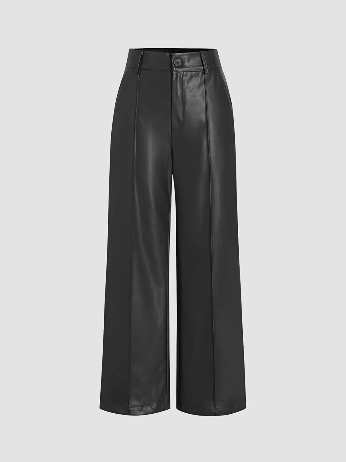CIDER Faux Leather Solid High Waist Wide Leg Trousers