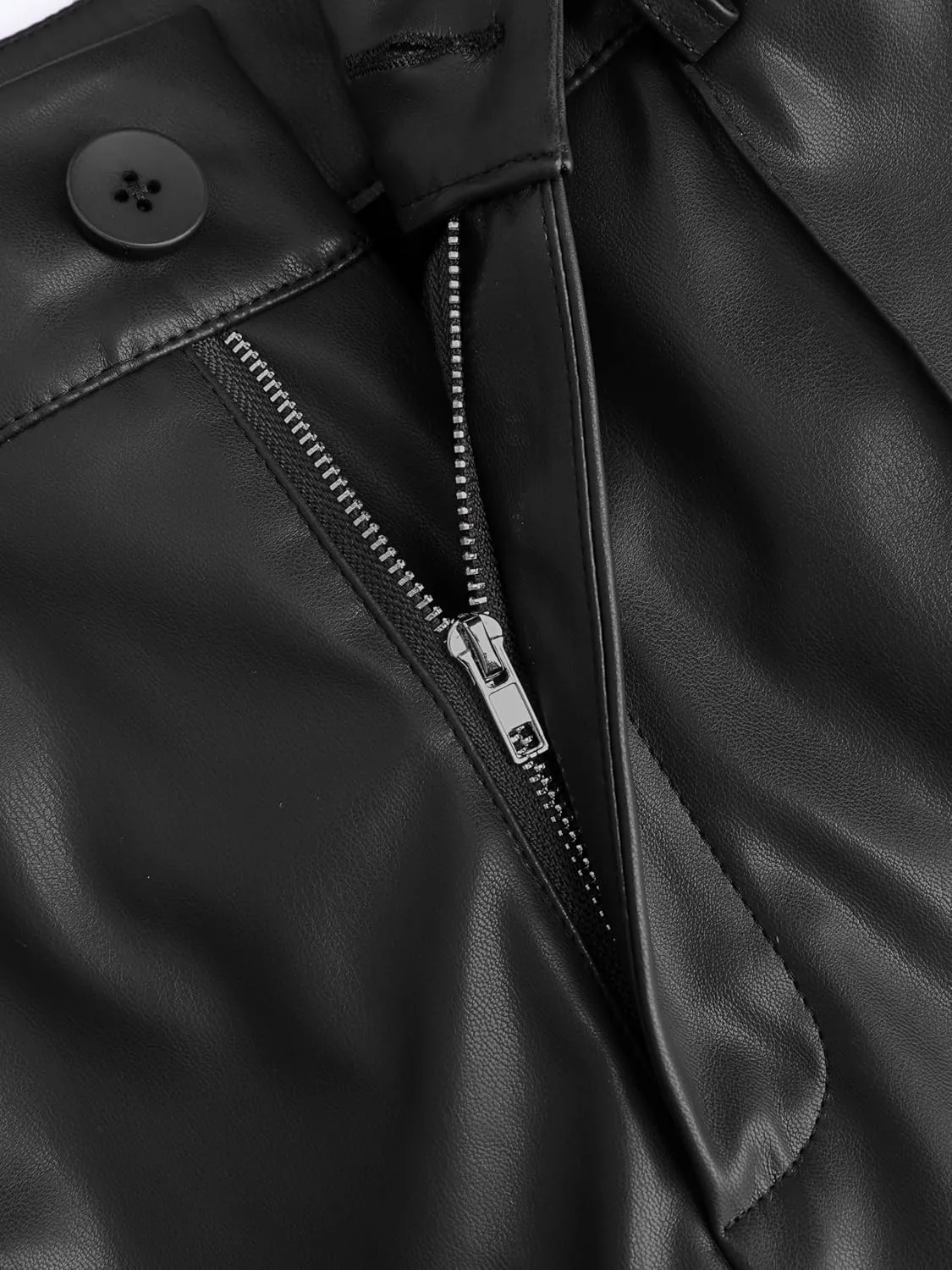 CIDER Faux Leather Solid High Waist Wide Leg Trousers