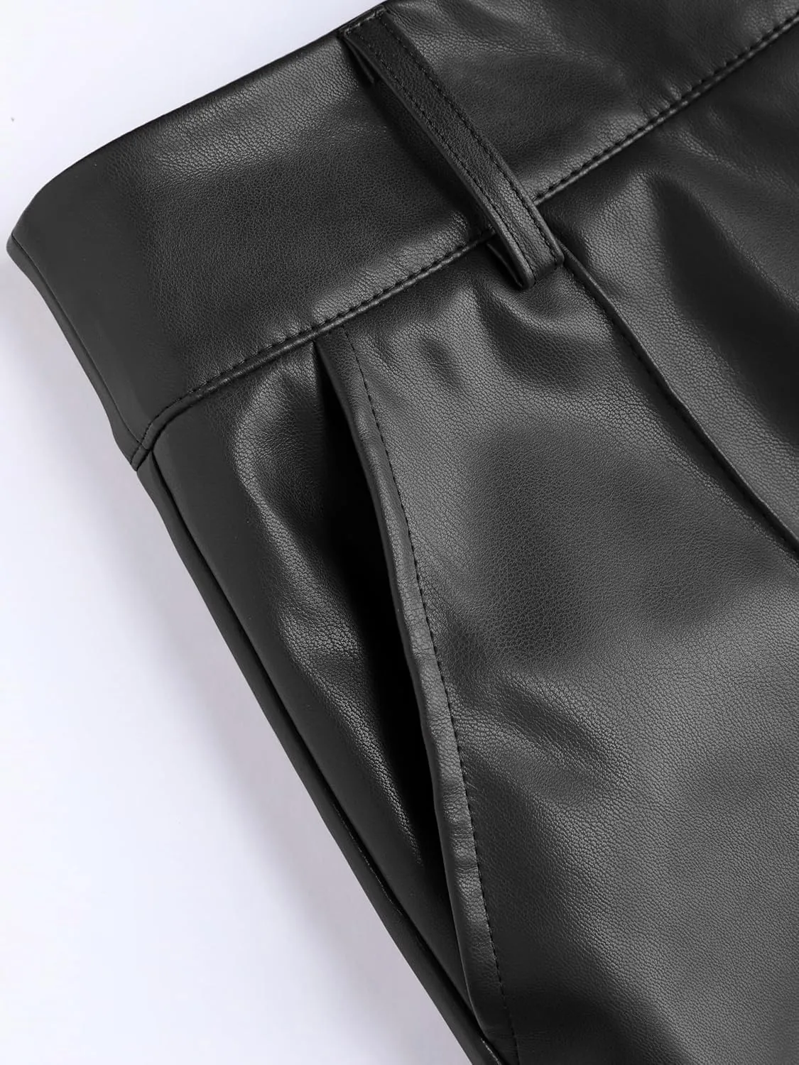 CIDER Faux Leather Solid High Waist Wide Leg Trousers