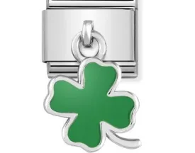 Classic CHARMS steel,925 silver & enamel  Green four-leaf clover