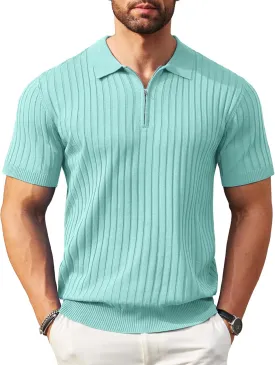 COOFANDY Men's Zipper Polo Shirts Short Sleeve Ribbed Knit Polo T Shirts Fashion Casual Golf Shirts