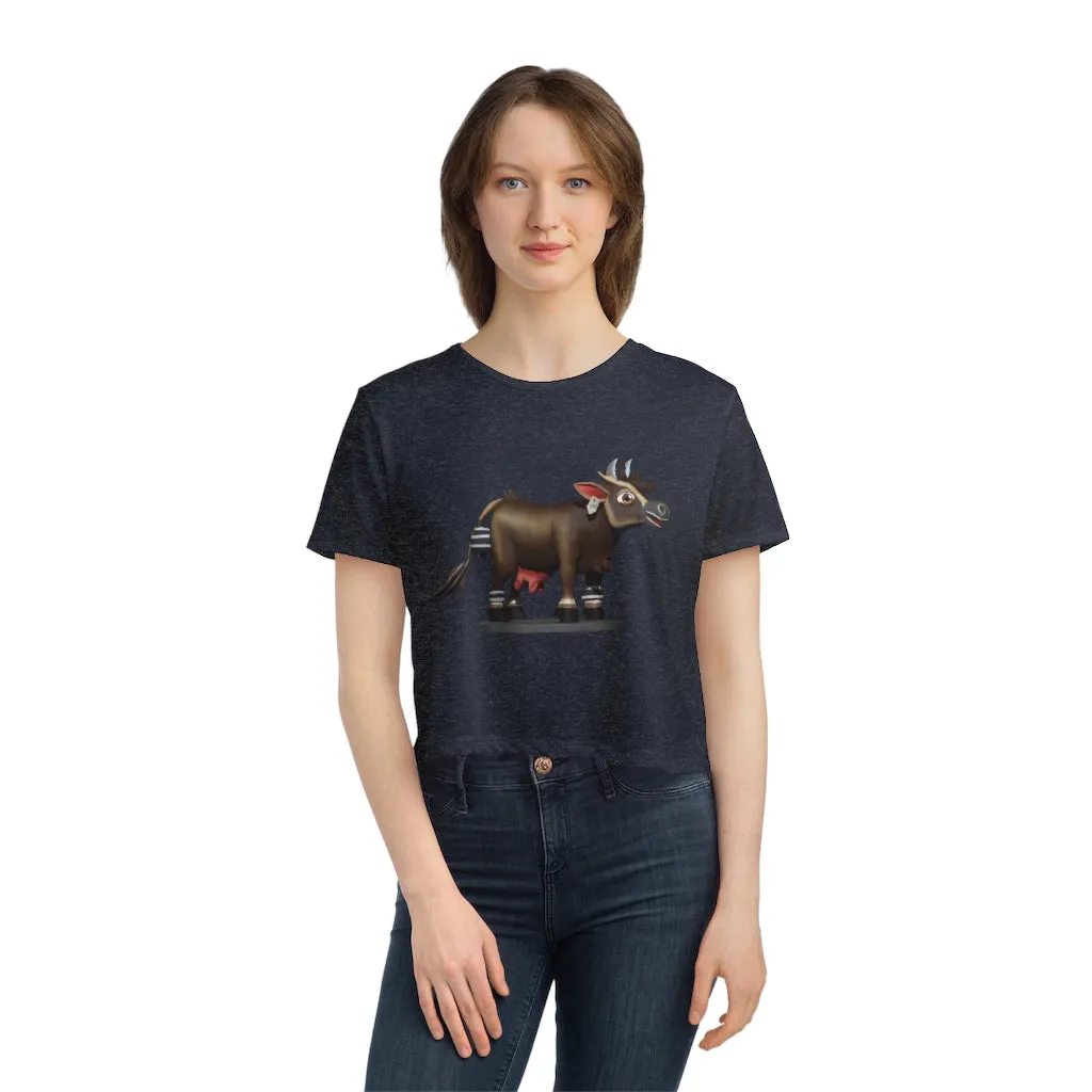 Dark Brown Cow Women's Flowy Cropped Tee