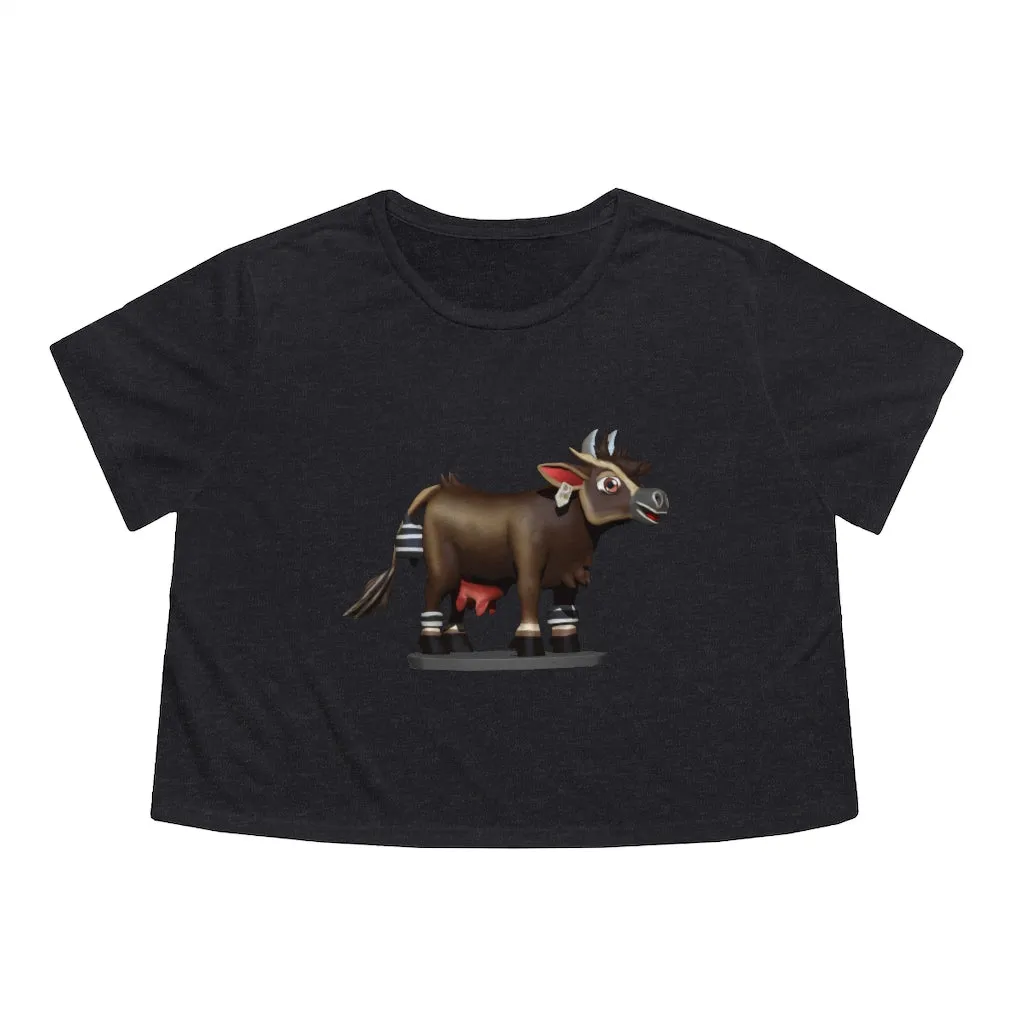 Dark Brown Cow Women's Flowy Cropped Tee