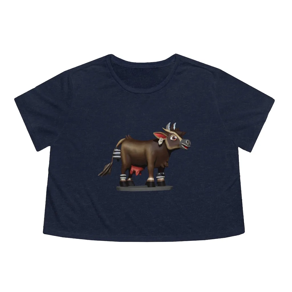 Dark Brown Cow Women's Flowy Cropped Tee