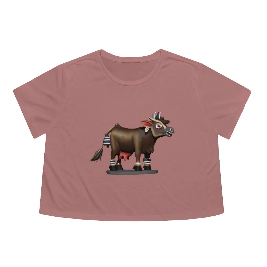 Dark Brown Cow Women's Flowy Cropped Tee