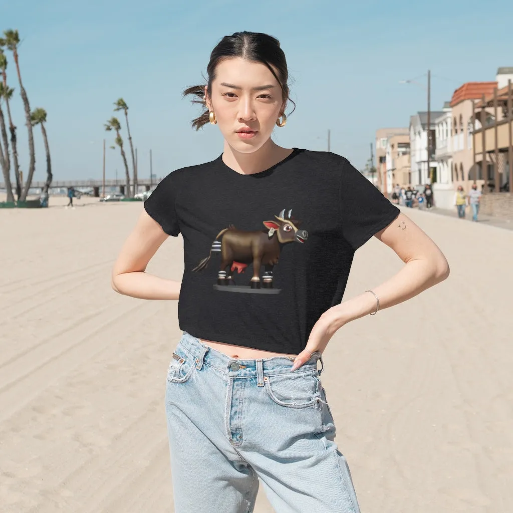 Dark Brown Cow Women's Flowy Cropped Tee