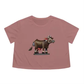 Dark Brown Cow Women's Flowy Cropped Tee