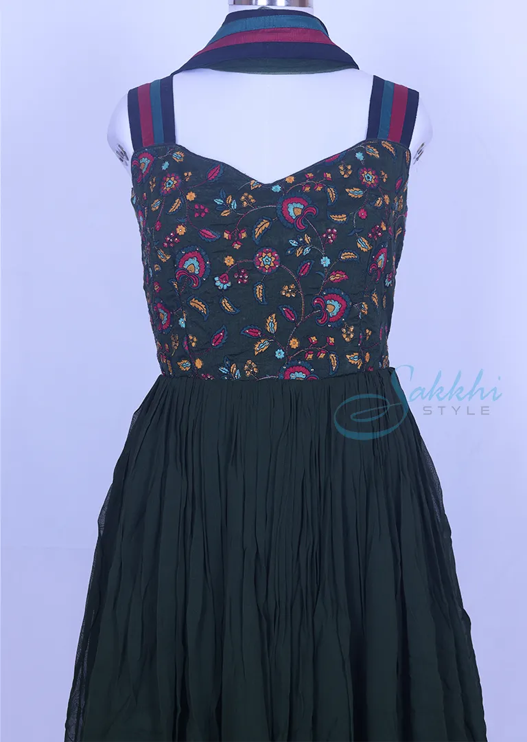 Dark Green anarkali suit with dupatta