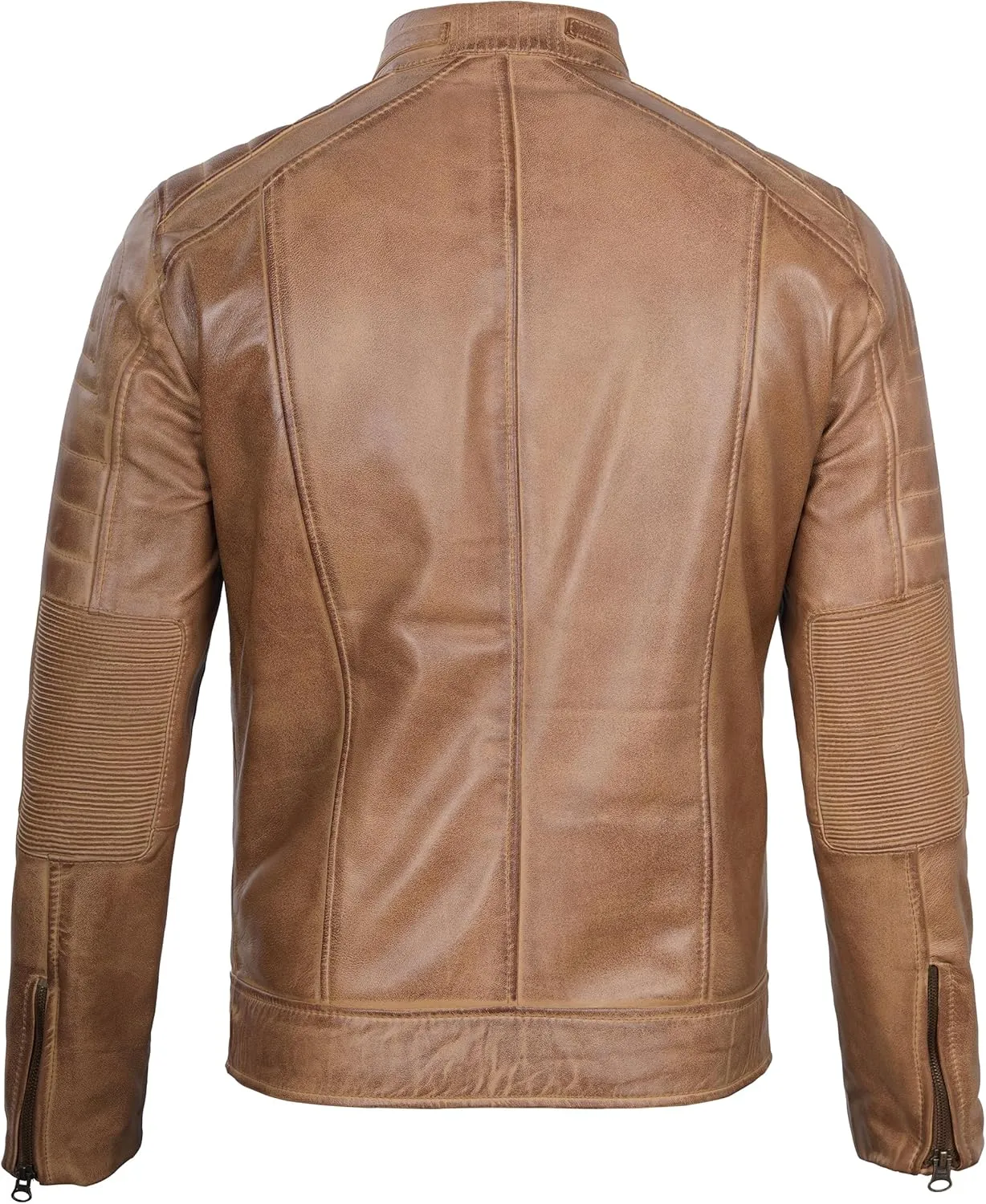 Decrum Leather Jacket Men - Cafe Racer Style Fashion Real Lambskin Leather Jacket For Men