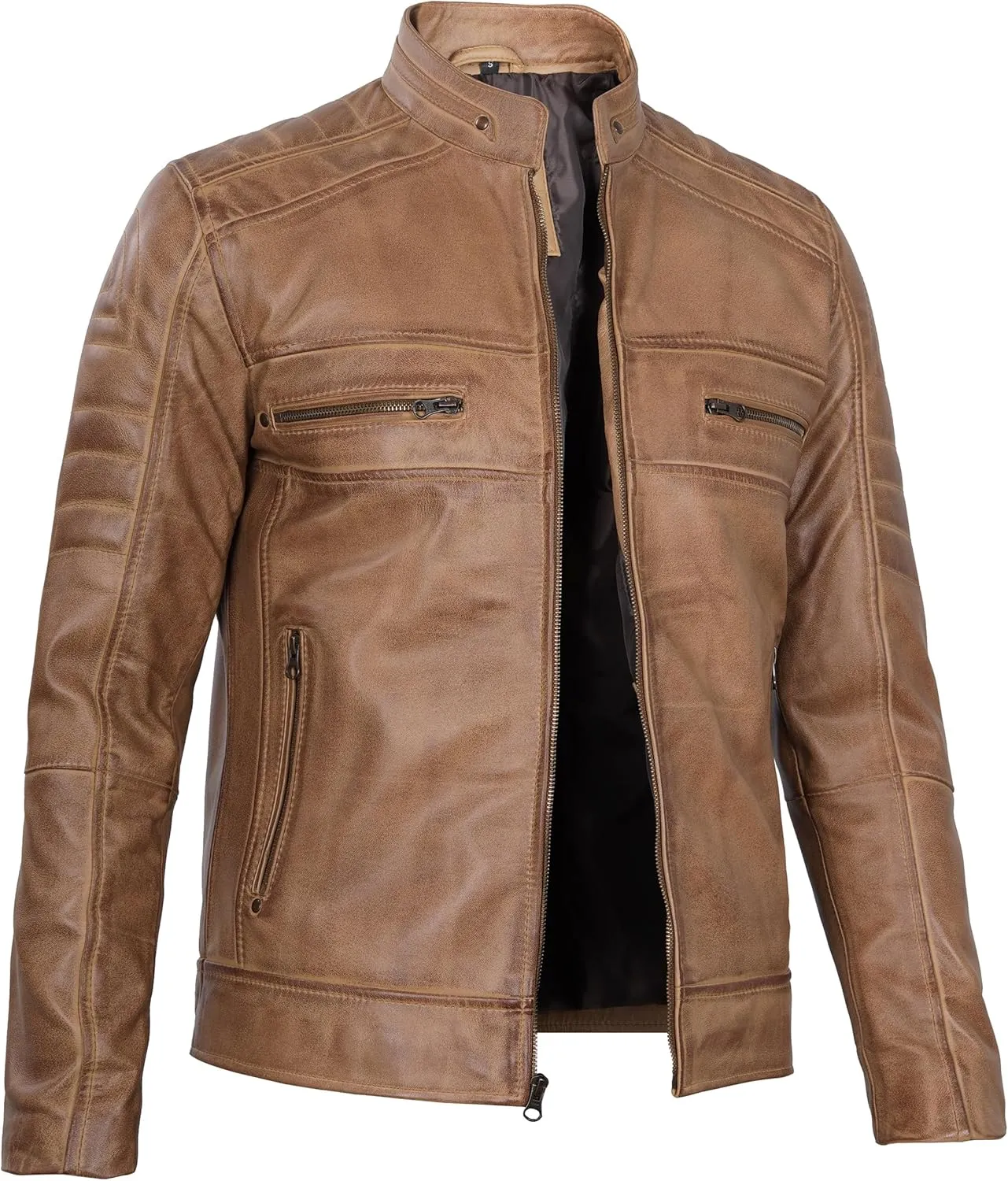 Decrum Leather Jacket Men - Cafe Racer Style Fashion Real Lambskin Leather Jacket For Men