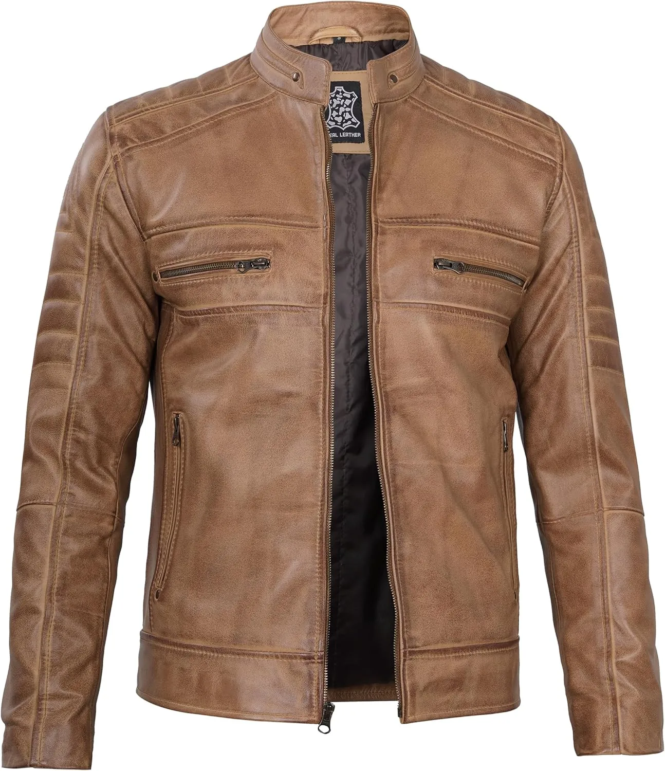 Decrum Leather Jacket Men - Cafe Racer Style Fashion Real Lambskin Leather Jacket For Men